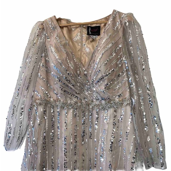 MAC DUGGAL 67859 dress maxi tan nude plus size 16 sequin wedding formal long NWT - Picture 6 of 15